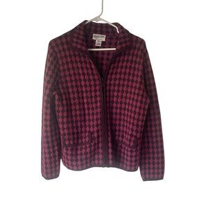 Pendleton Burgundy and Black Diamond-Pattern Zip Sweater
